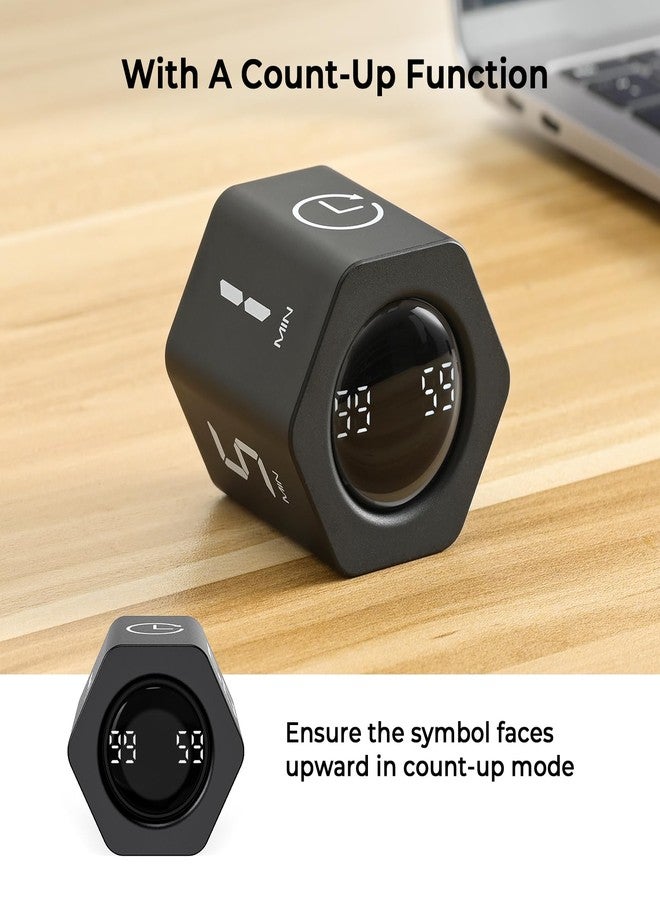 EooCoo Pomodoro Cube Timer with Gravity Sensor,1/5/10/30/60 Minutes Preset,Desk Countup Time with Vibration,Adjustable Modes for Work & Study,Portable Productivity Timer for Focus and Efficiency-Black - Image 4